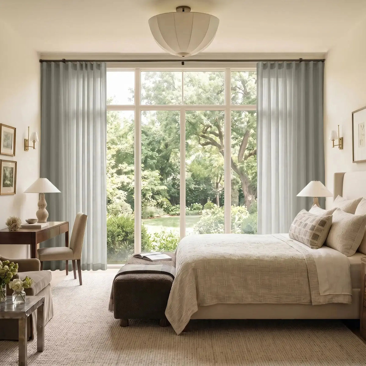 Liz Linen Ripple Fold Curtain with Belt Hook - Cato Traverse Rod- -TWOPAGES