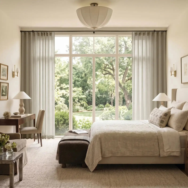 Liz Linen Ripple Fold Curtain with Belt Hook - Cato Traverse Rod- -TWOPAGES
