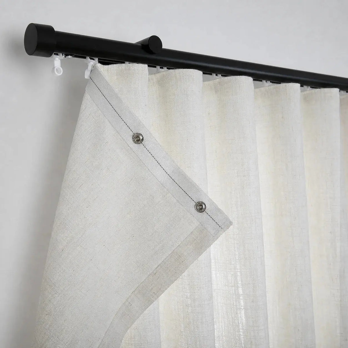 Liz Linen Ripple Fold Drapery with Snap Tape - Cato Traverse Rod- -TWOPAGES
