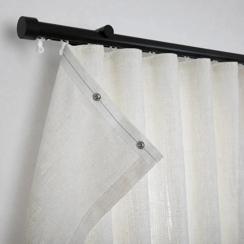 Liz Linen Ripple Fold Drapery with Snap Tape - Cato Traverse Rod- -TWOPAGES