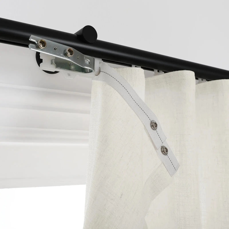 Liz Linen Ripple Fold Drapery with Snap Tape - Cato Traverse Rod- -TWOPAGES