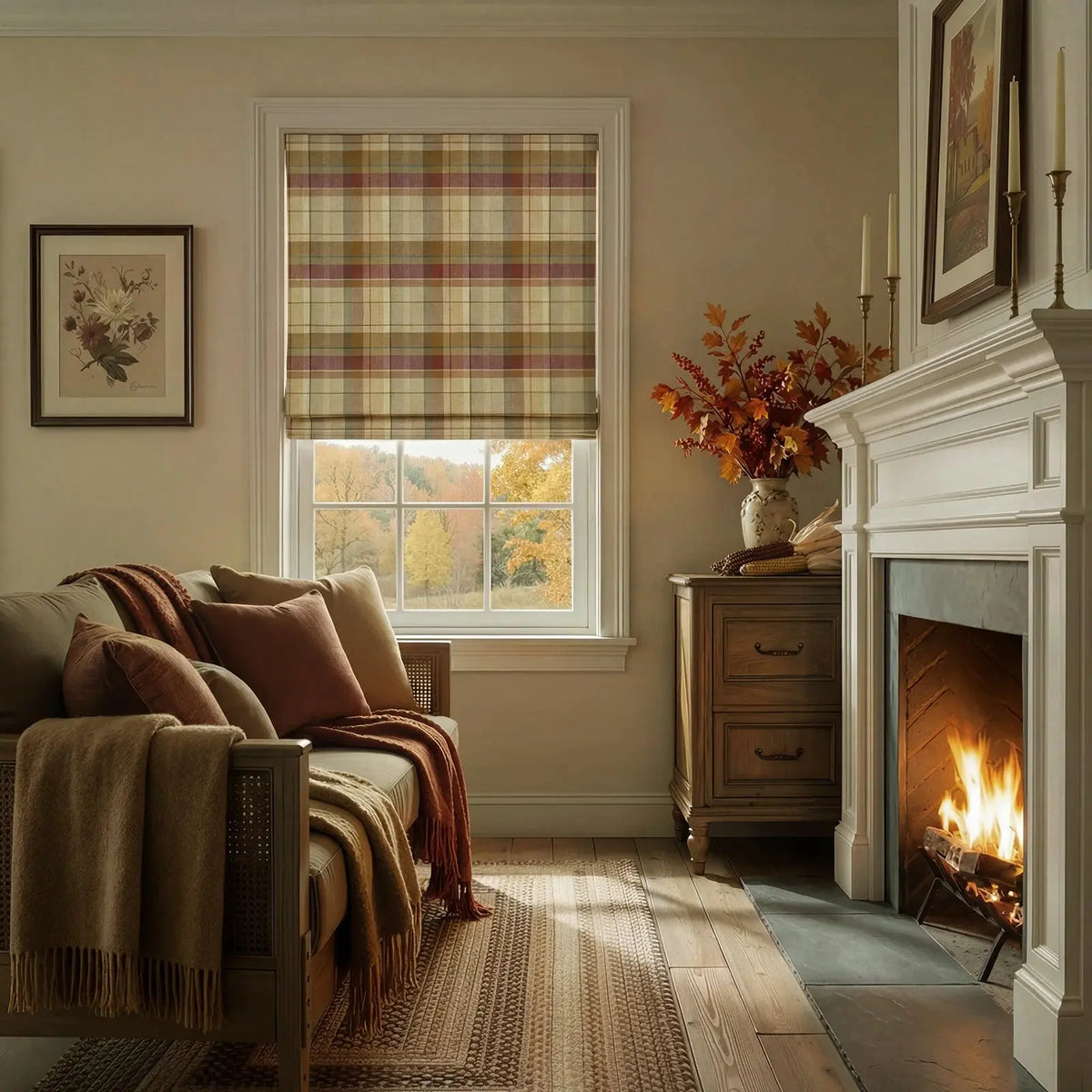 Karin Plaid Pure Wool Thermal Roman Blind Cordless