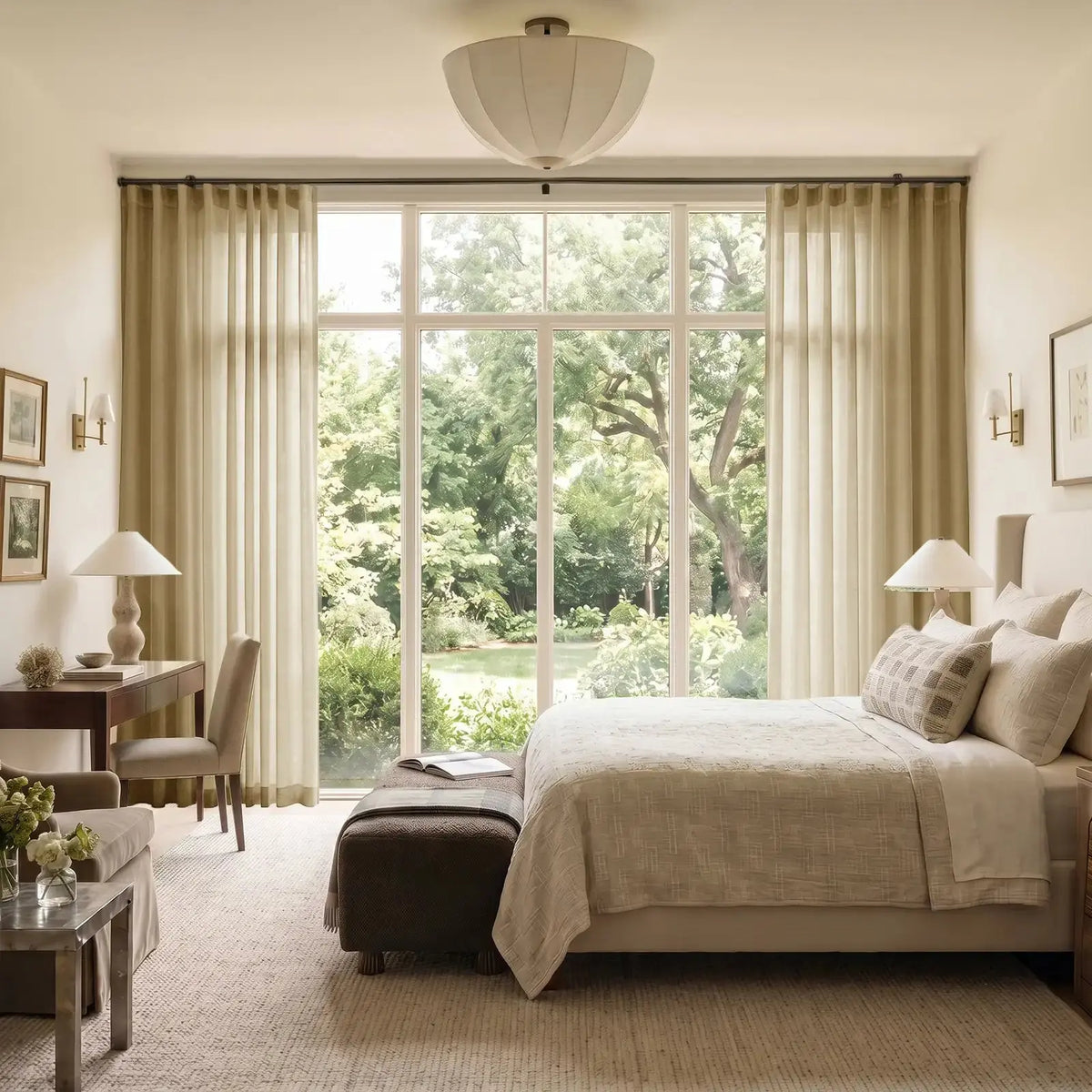 Liz Linen Ripple Fold Curtain with Belt Hook - Cato Traverse Rod- -TWOPAGES