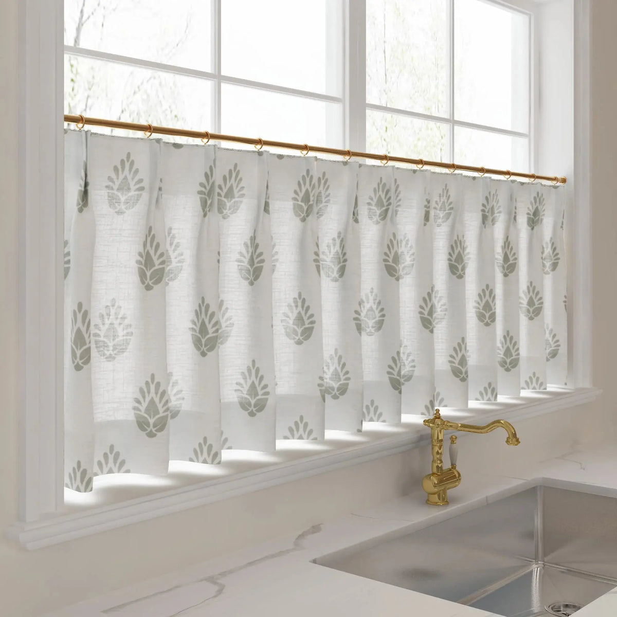 Stefana Silber x TWOPAGES Graphic Printed Linen Pleated Cafe Curtains