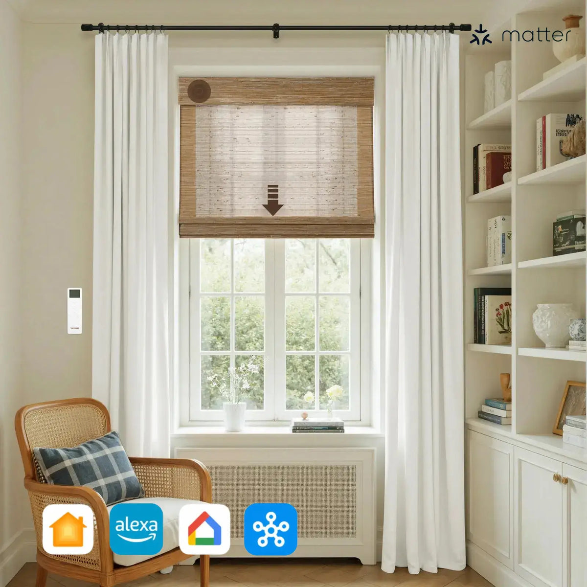 Smart Motorised Window Woven Bamboo Blinds