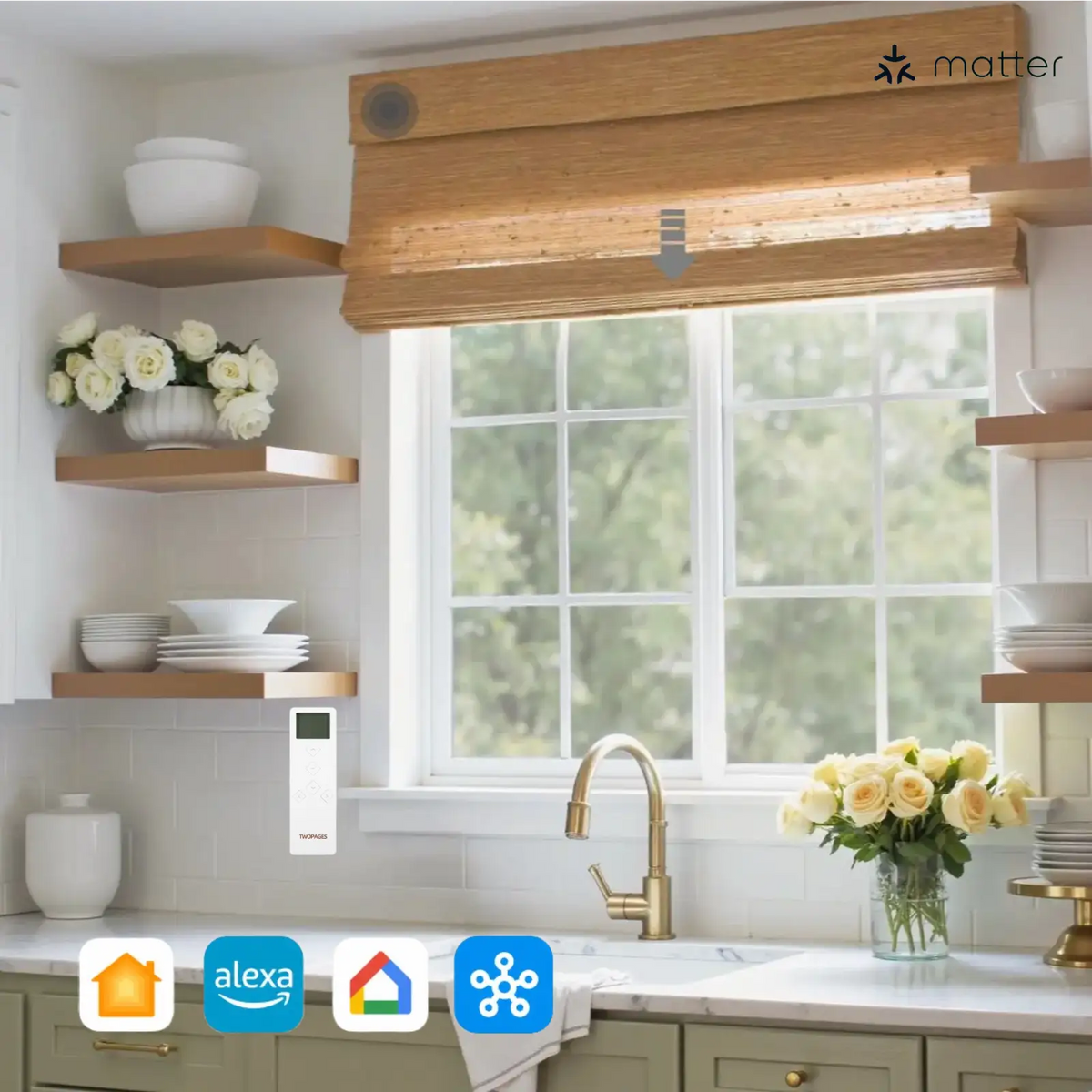Smart Motorised Window Woven Bamboo Blinds