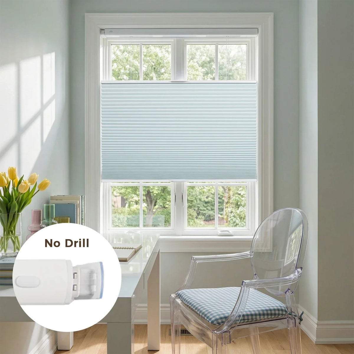 Aura No-Drill Top Down Bottom Up Blockout Cellular Window Blinds Cordless