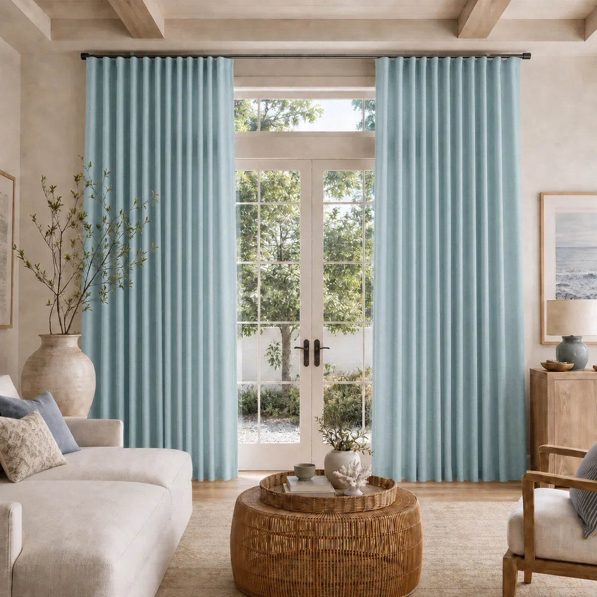 Karin Pure Wool S-fold Curtains with Snap Tape - Cato Traverse Rod