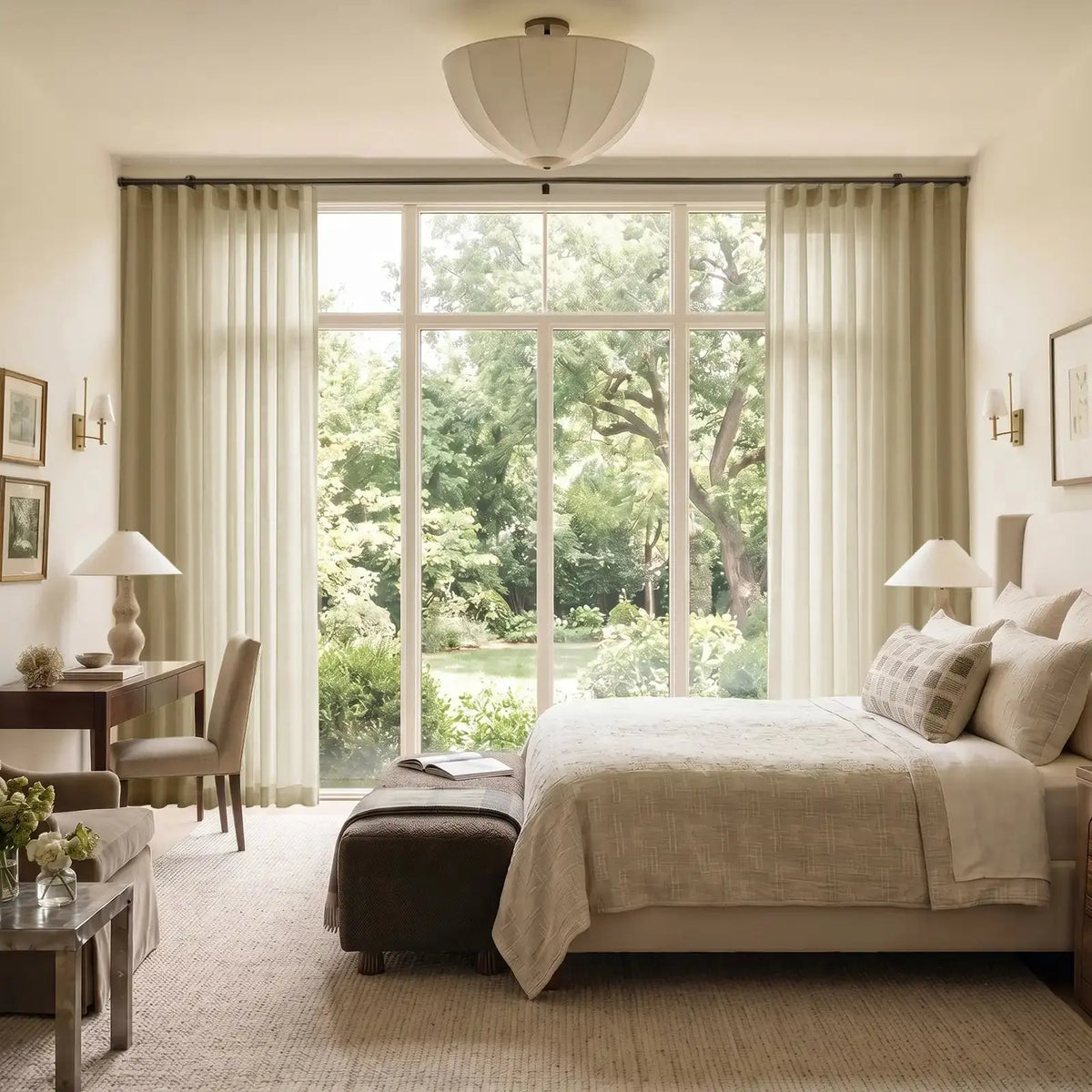 Liz Linen Ripple Fold Curtain with Belt Hook - Cato Traverse Rod- -TWOPAGES