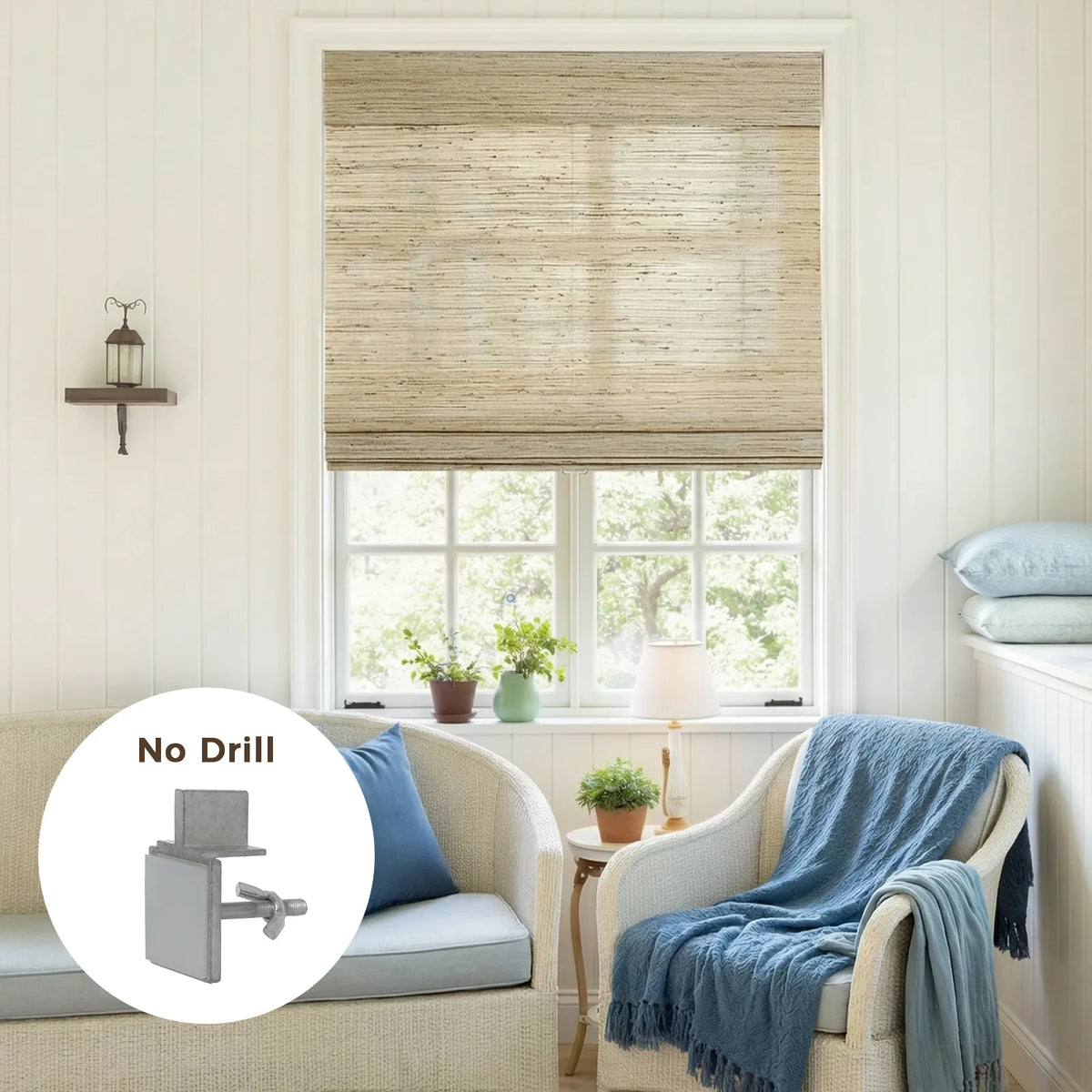 No-Drill Bamboo Woven Blind Cordless