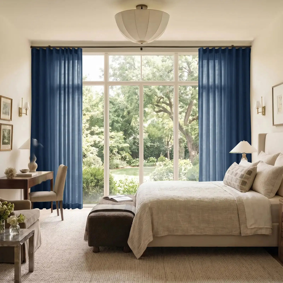 Liz Linen Ripple Fold Curtain with Belt Hook - Cato Traverse Rod- -TWOPAGES
