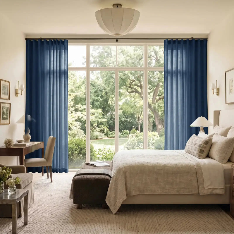 Liz Linen Ripple Fold Curtain with Belt Hook - Cato Traverse Rod- -TWOPAGES