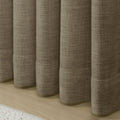 Oak Dim Gray Liz Linen Pleated Curtains rounded curtain hems above a pale wood floor