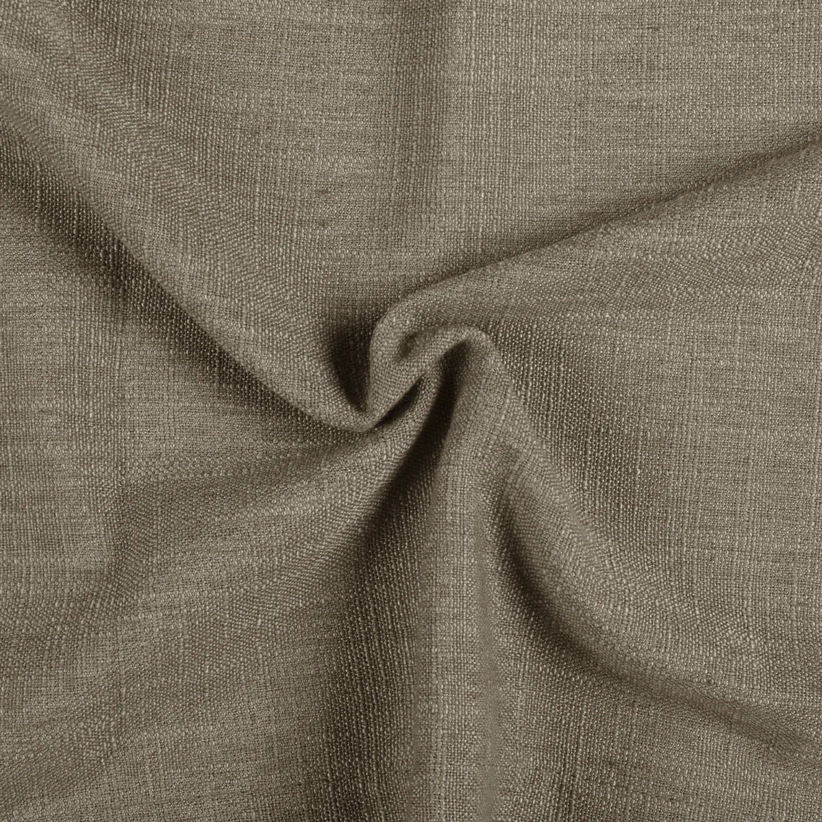 Oak Dim Gray Liz Linen Pleated Curtains soft linen weave gathered into a spiral close-up