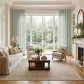 Liz Linen Ripple Fold Drapery with Snap Tape - Cato Traverse Rod- -TWOPAGES