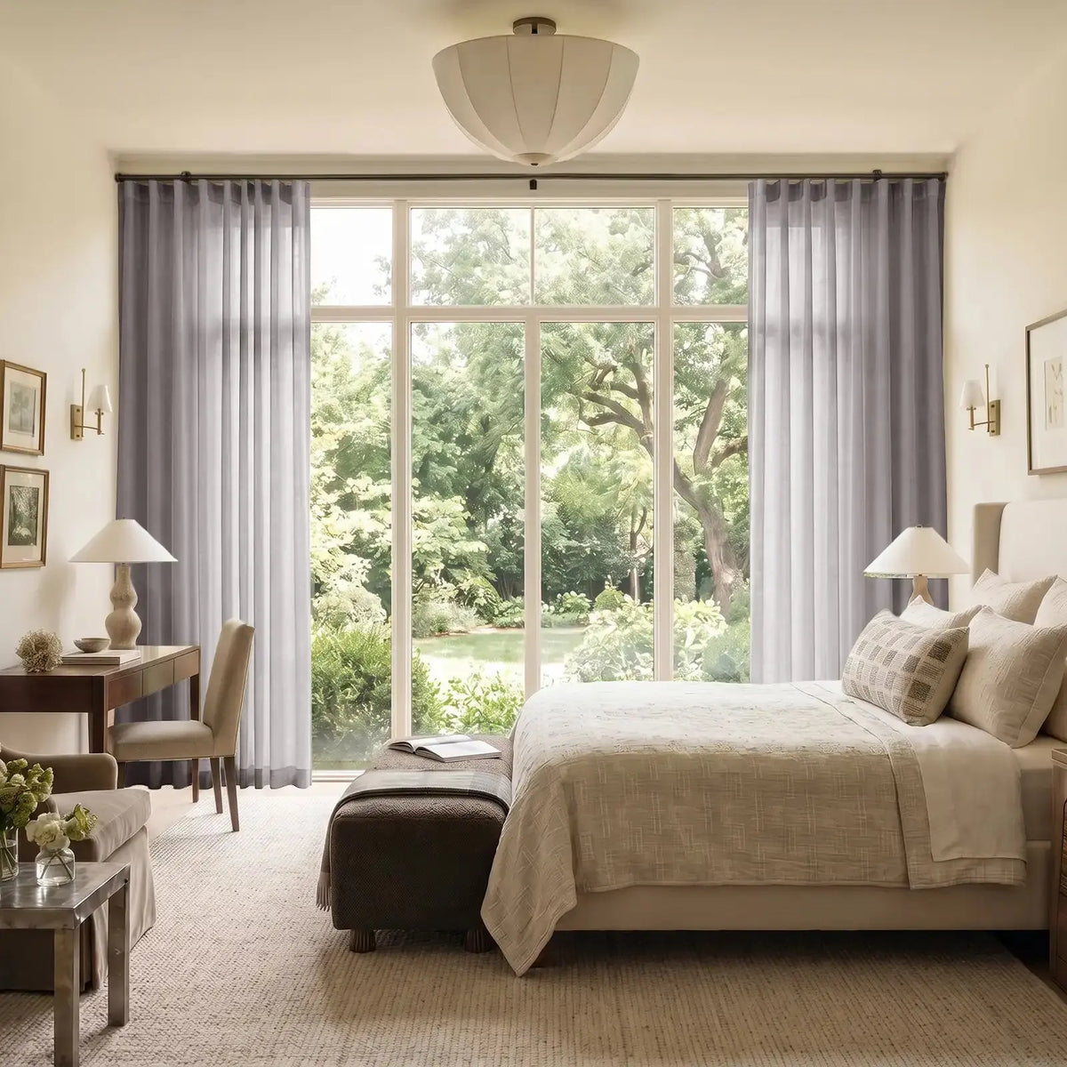 Liz Linen Ripple Fold Curtain with Belt Hook - Cato Traverse Rod- -TWOPAGES