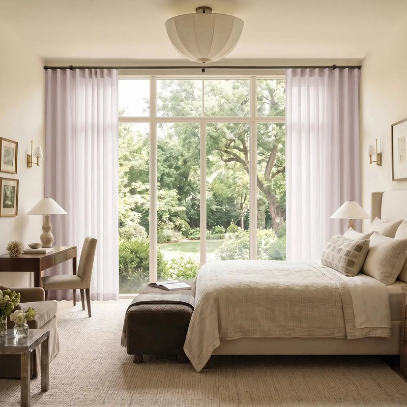 Liz Linen Ripple Fold Curtain with Belt Hook - Cato Traverse Rod- -TWOPAGES
