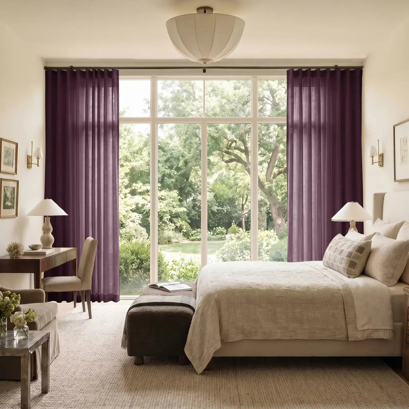 Liz Linen Ripple Fold Curtain with Belt Hook - Cato Traverse Rod- -TWOPAGES