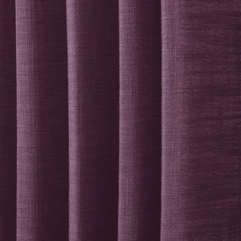 Plum Liz linen curtains in a close room detail highlighting the linen texture and colour