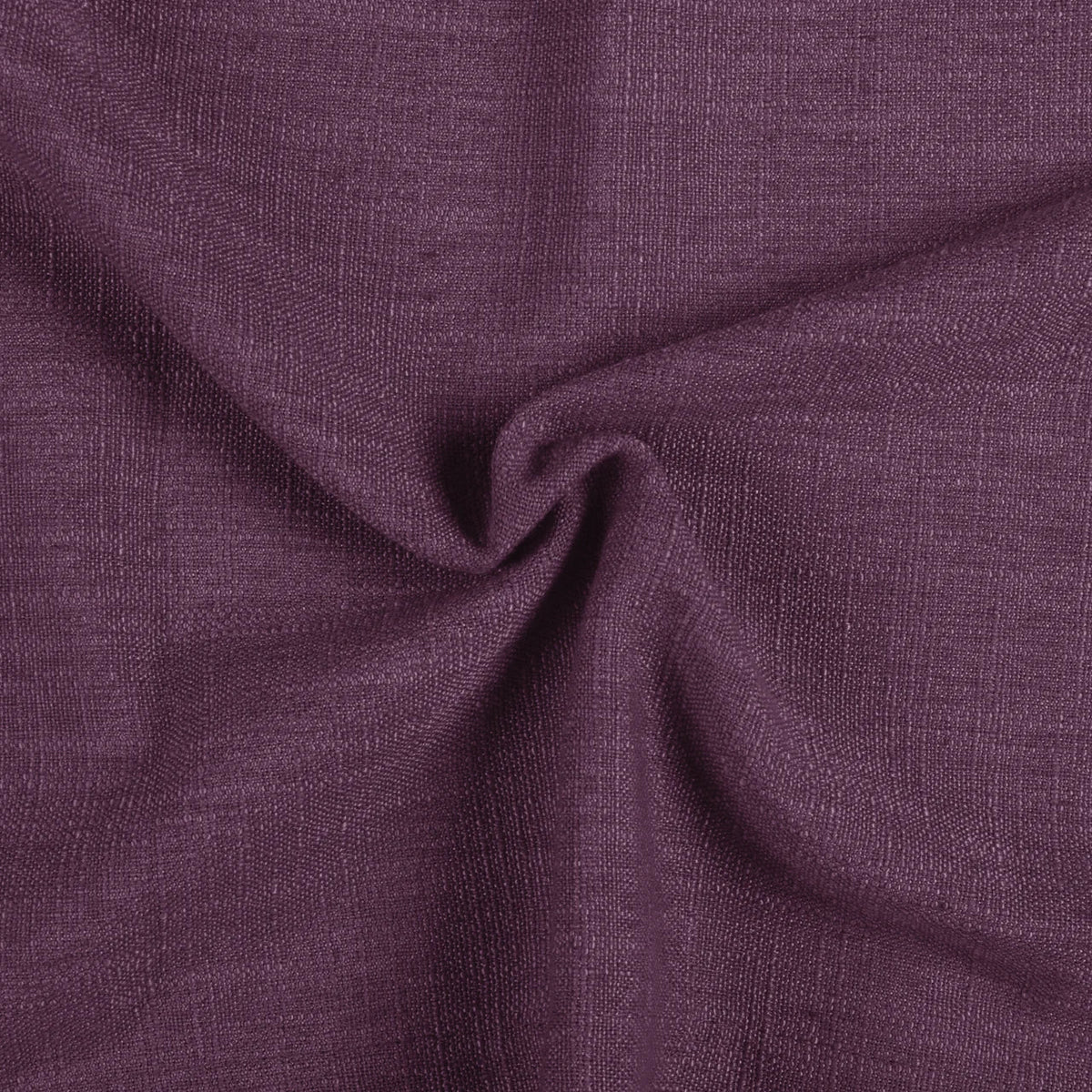 Plum Liz linen curtains drawn partly across the window with filtered light revealing the weave