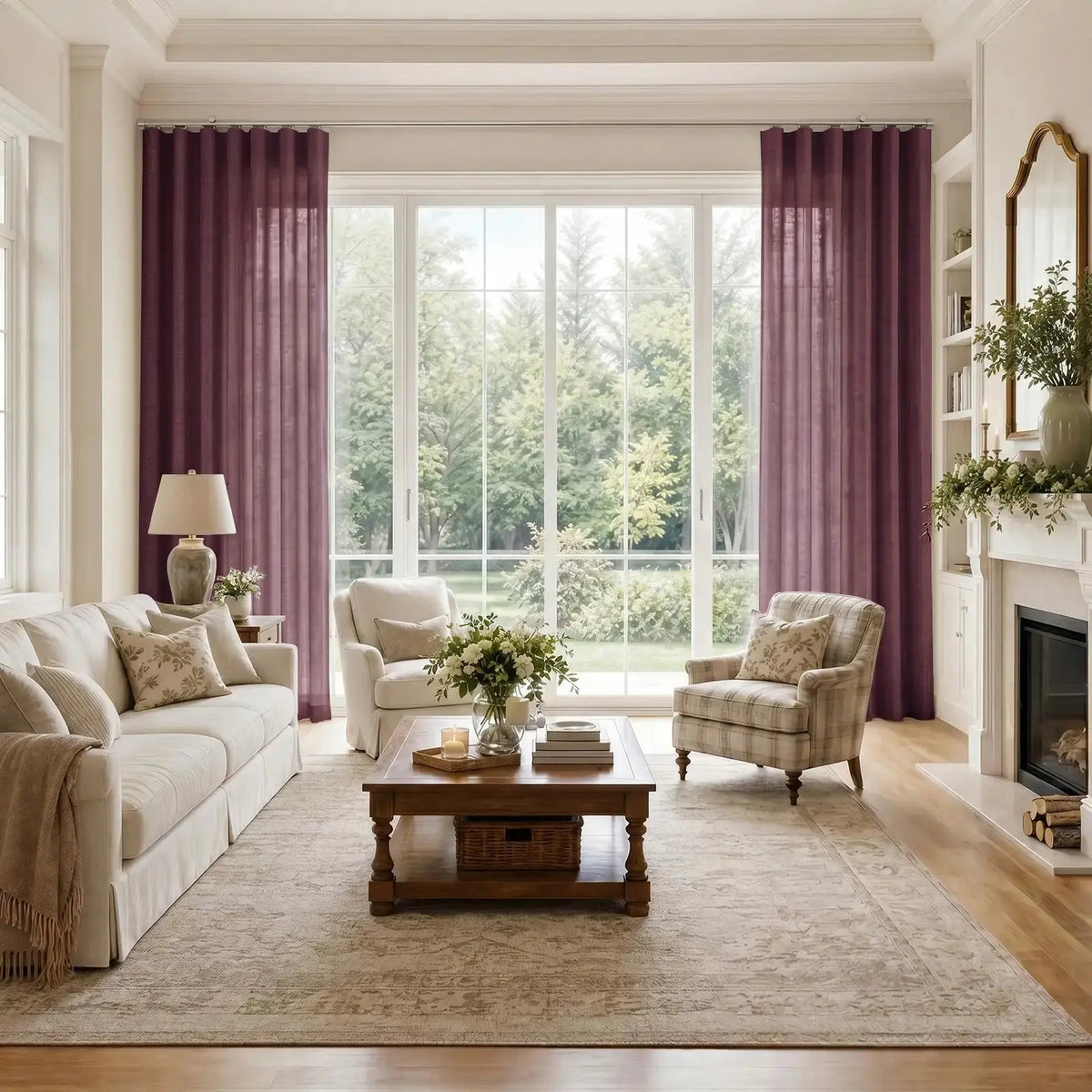 Liz Linen Ripple Fold Drapery with Snap Tape - Cato Traverse Rod- -TWOPAGES