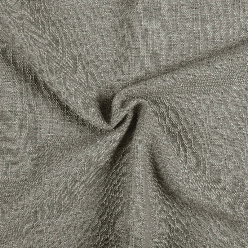 Pure Cashmere Light Grey Liz linen curtains drawn partly across the window with filtered light revealing the weave