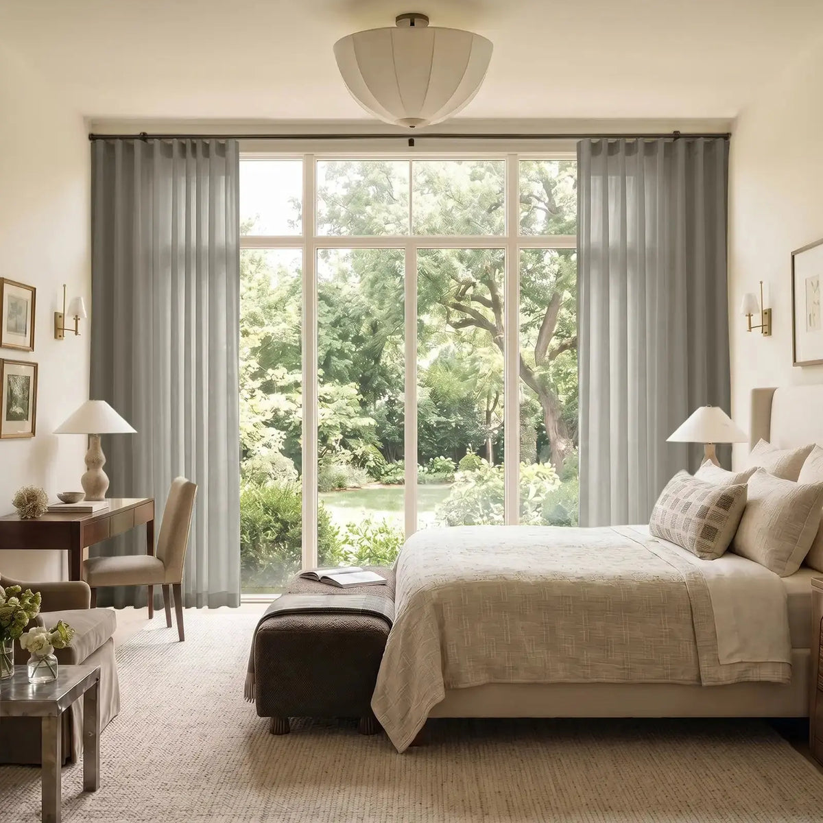 Liz Linen Ripple Fold Curtain with Belt Hook - Cato Traverse Rod- -TWOPAGES
