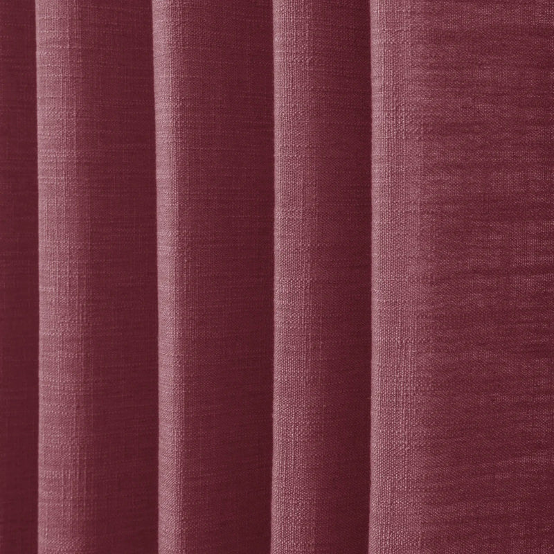 Red Wine Liz linen curtains in a close room detail highlighting the linen texture and colour