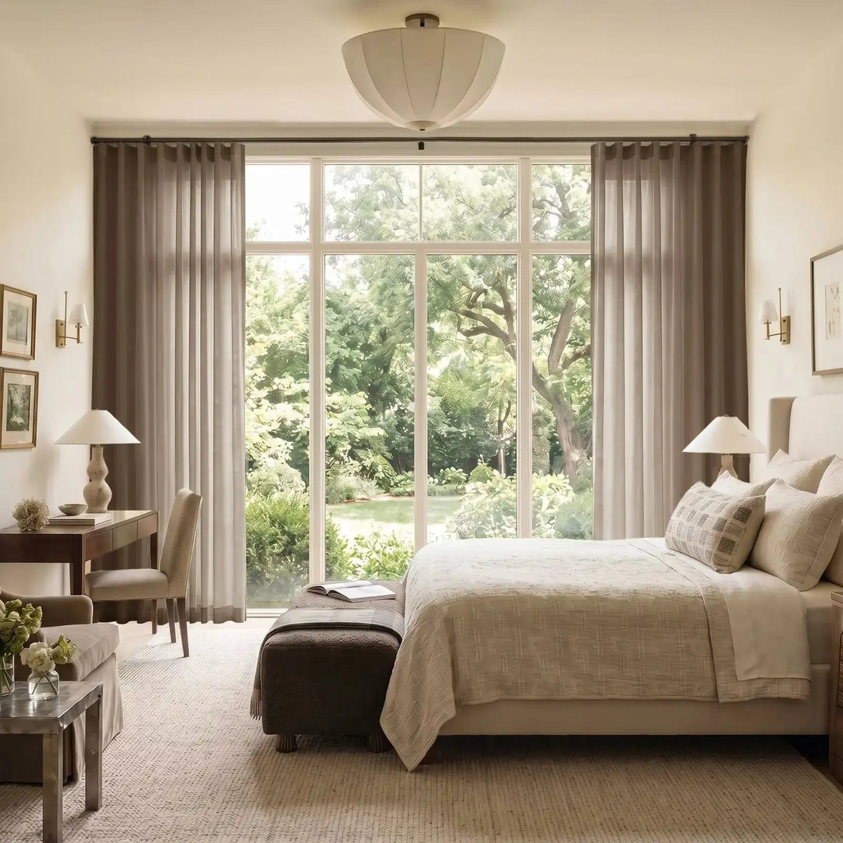 Liz Linen Ripple Fold Curtain with Belt Hook - Cato Traverse Rod- -TWOPAGES