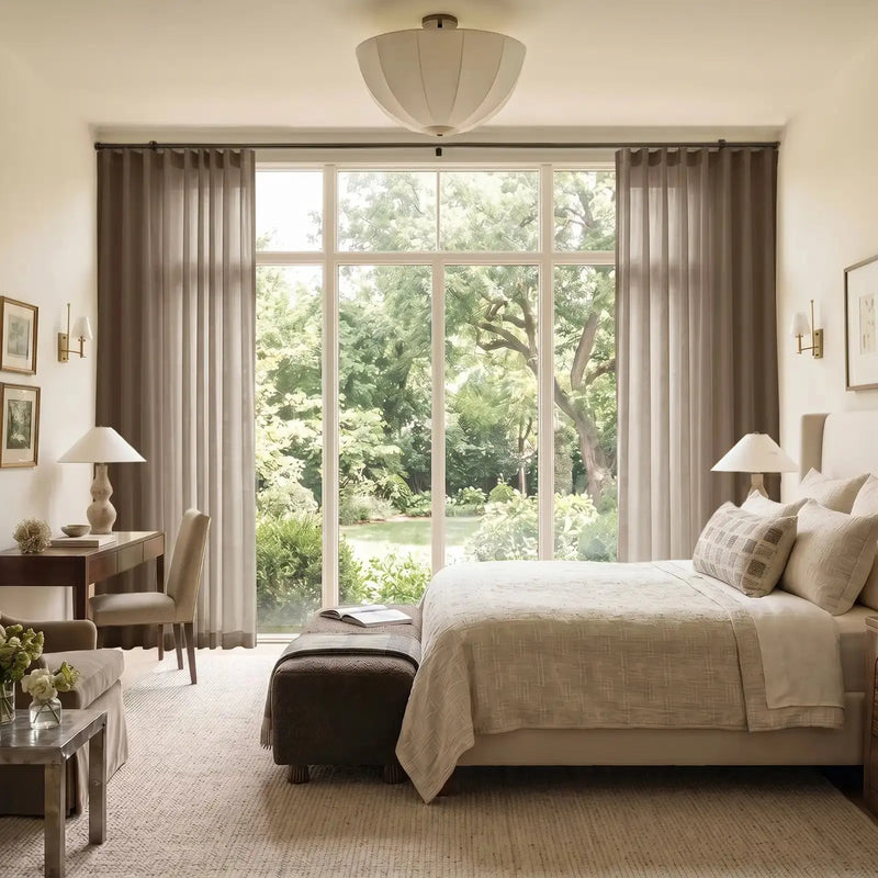 Liz Linen Ripple Fold Curtain with Belt Hook - Cato Traverse Rod- -TWOPAGES