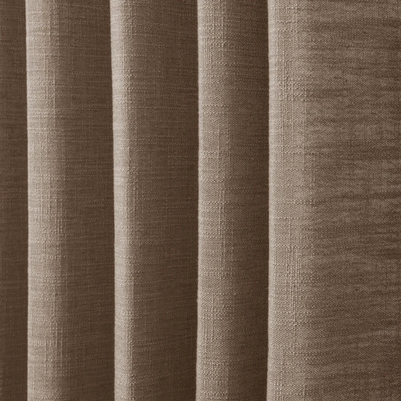 Rust Brown Liz Linen Pleated Curtains dense linen weave shown in deep vertical folds