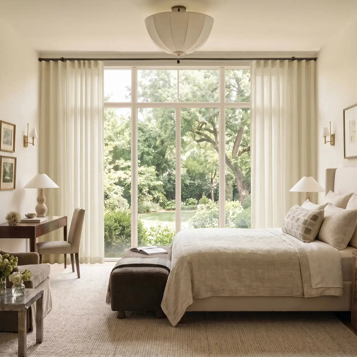 Liz Linen Ripple Fold Curtain with Belt Hook - Cato Traverse Rod- -TWOPAGES