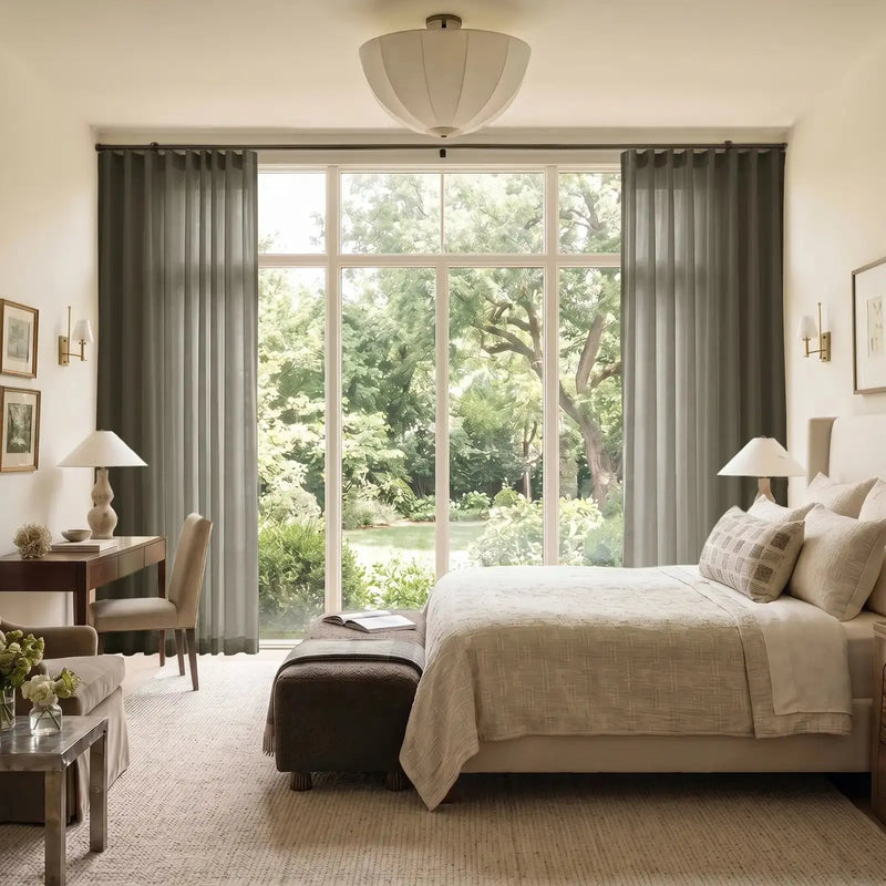 Liz Linen Ripple Fold Curtain with Belt Hook - Cato Traverse Rod- -TWOPAGES