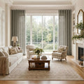 Liz Linen Ripple Fold Drapery with Snap Tape - Cato Traverse Rod- -TWOPAGES
