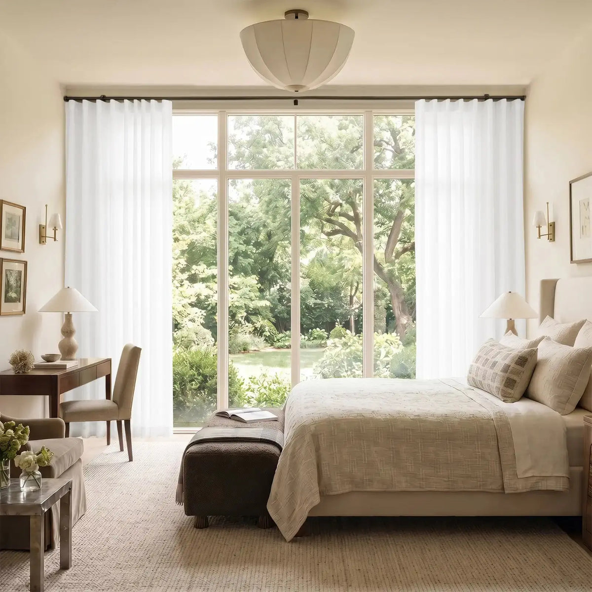 Liz Linen Ripple Fold Curtain with Belt Hook - Cato Traverse Rod- -TWOPAGES