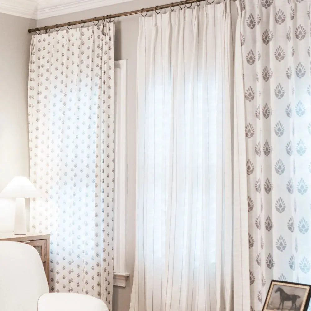 Stefana Silber x TWOPAGES Graphic Printed Linen Blend Pleated Curtains