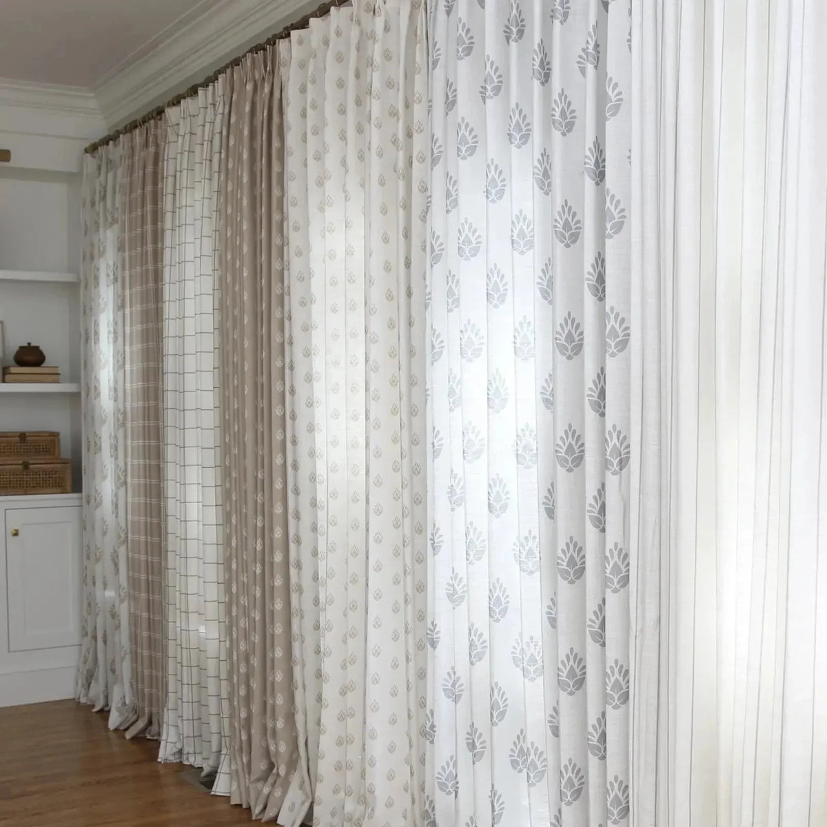 Stefana Silber x TWOPAGES Graphic Printed Linen Blend Pleated Curtains