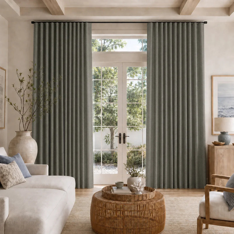 Karin Pure Wool S-fold Curtains with Snap Tape - Cato Traverse Rod
