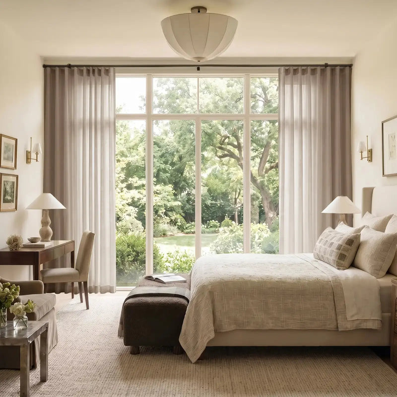 Liz Linen Ripple Fold Curtain with Belt Hook - Cato Traverse Rod- -TWOPAGES