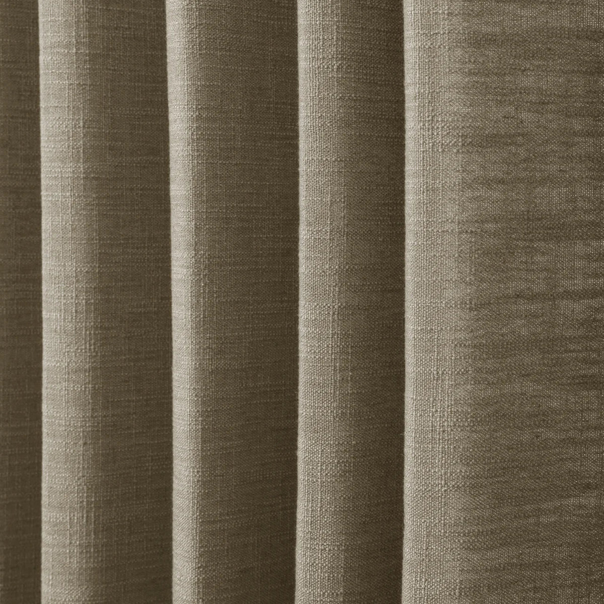 Taupe Grey Liz Linen Pleated Curtains dense linen weave shown in deep vertical folds