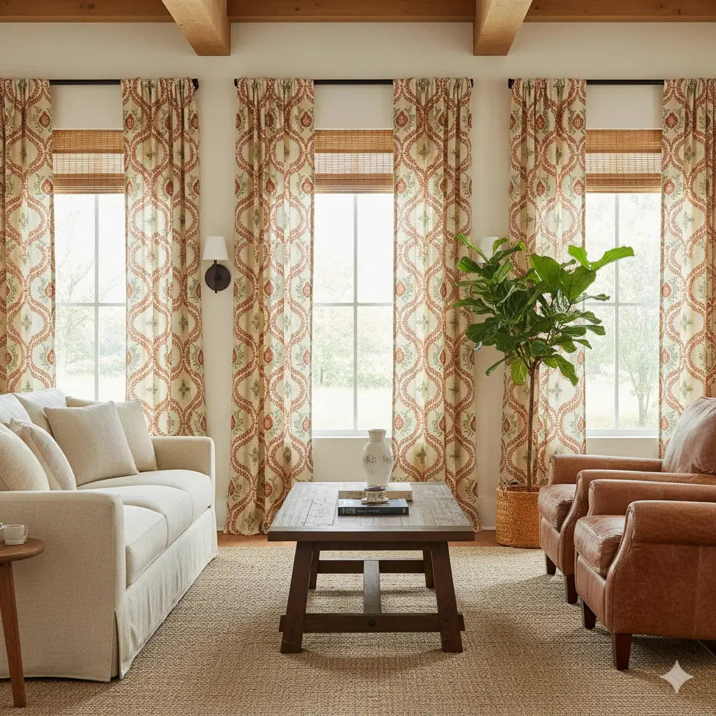 Sabrina Ramkhelawan x TWOPAGES Artisanal Canyon Grove Printed Cotton Pleated Curtains