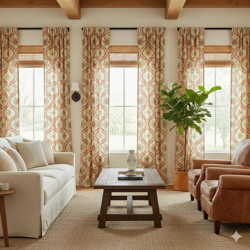 Sabrina Ramkhelawan x TWOPAGES Artisanal Canyon Grove Printed Cotton Pleated Curtains