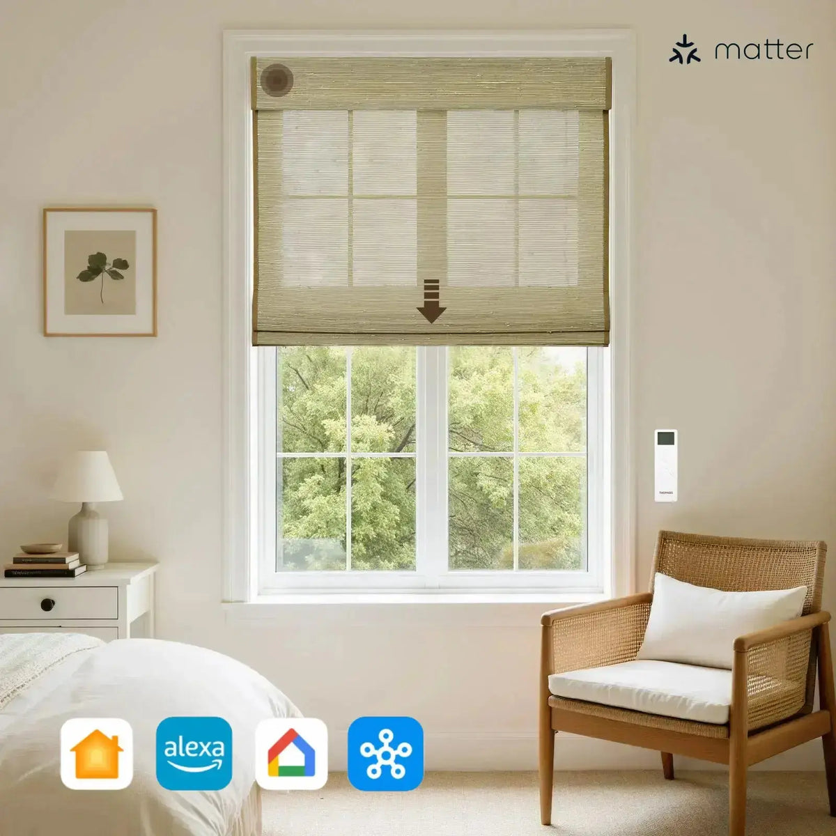 Rae Smart Motorised Window Blinds Bamboo Woven - Series P