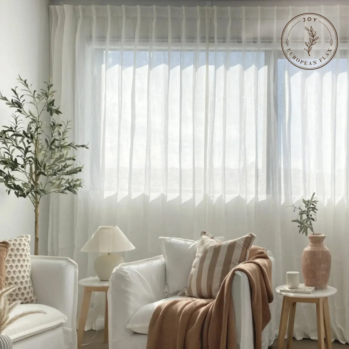 Joy Pure Linen Pleated Sheer Curtains
